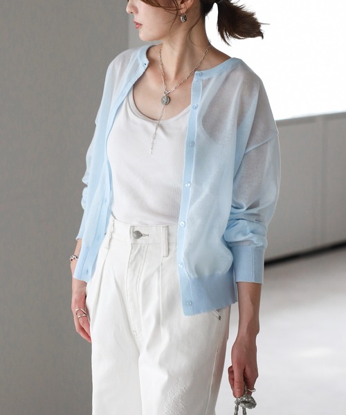 ボンジュールサガン BONJOUR SAGAN [SET]クルーネックラメシアーコンパクトカーディガン2点セット （LIGHT-BLUE×NAVY） ボンジュールサガン BONJOUR SAGAN [SET]クルーネックラメシアー