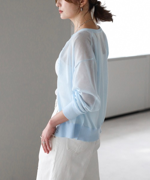 ボンジュールサガン BONJOUR SAGAN [SET]クルーネックラメシアーコンパクトカーディガン2点セット （NAVY×LIGHT-YELLOW ボンジュールサガン BONJOUR SAGAN [SET]クルーネックラメシアー