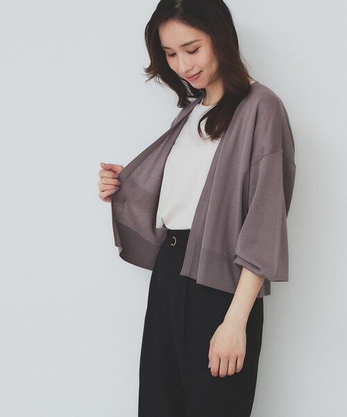 ニット ショートカーディガン M〜2XL 2color andme カーディガン ウール混モヘアタッチショート丈Vネック