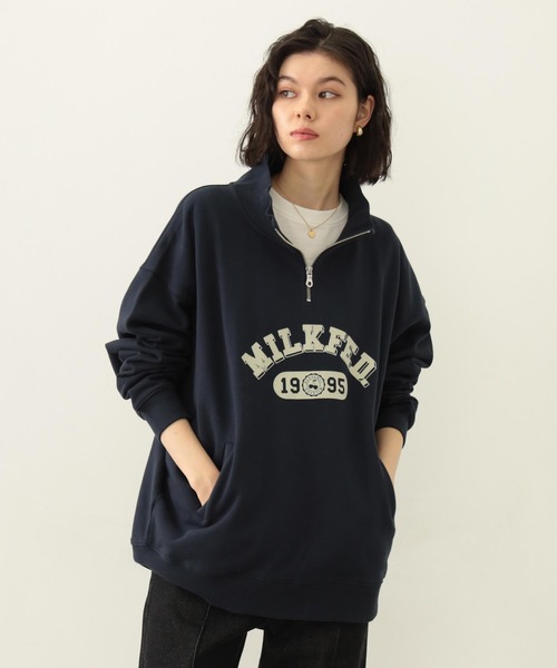 トレーナー スウェット COLLEGE LOGO HALF ZIP TOP レディース メンズ
