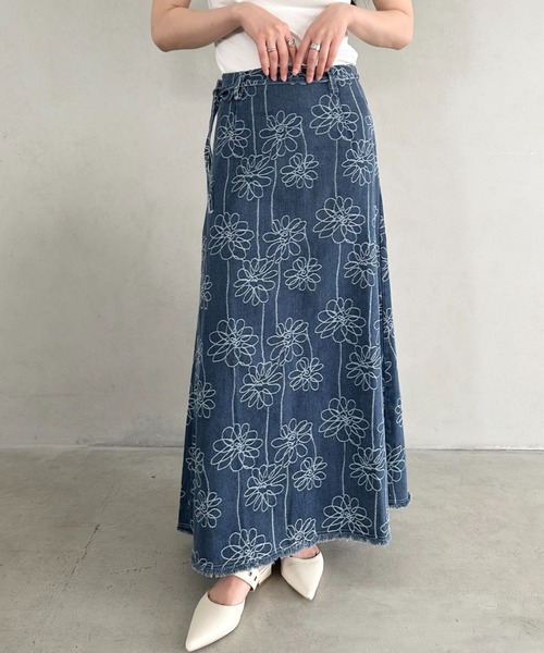 デニムスカート 花柄刺繍スリットデニムスカート : ZOZOTOWN Yahoo!店