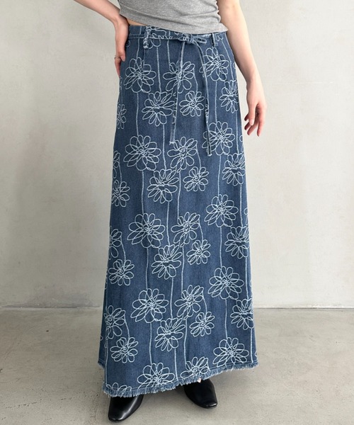 デニムスカート 花柄刺繍スリットデニムスカート : ZOZOTOWN Yahoo!店