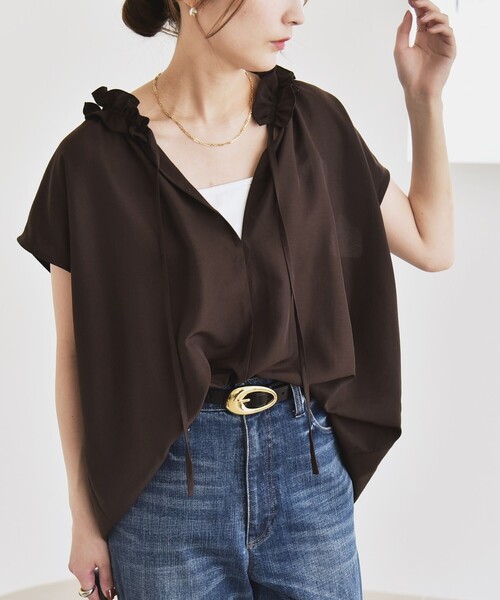 美品 カデュネ フレンチスリーブ サイルリボンブラウス オーバーサイズ レディース SIZE 36 (S) CADUNE 中古 quaranciel ブラウス シャツ quaranciel:「洗濯機可能」フリル