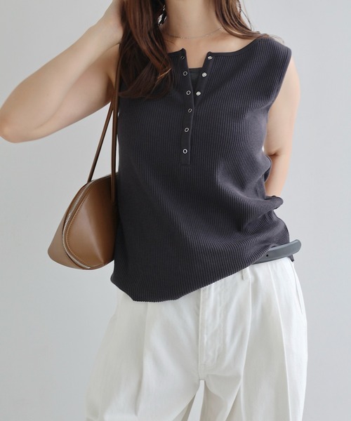 andme（アンドミー） タンクトップ ノースリーブ セルフカットリブ