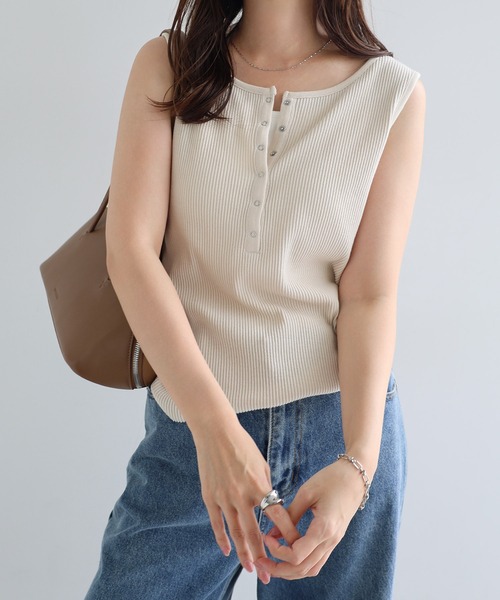 andme（アンドミー） タンクトップ ノースリーブ セルフカットリブ