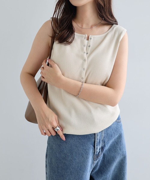 andme（アンドミー） タンクトップ ノースリーブ セルフカットリブ