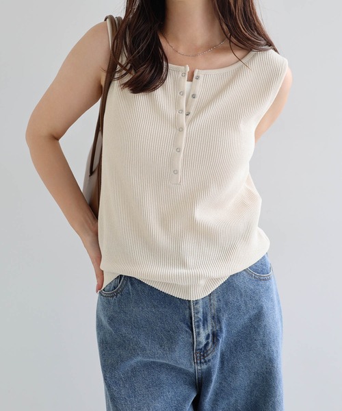 andme（アンドミー） タンクトップ ノースリーブ セルフカットリブ