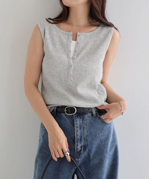 andme（アンドミー） タンクトップ ノースリーブ セルフカットリブ