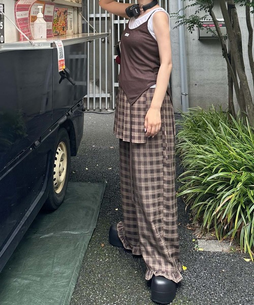 Alley Tokyo パンツ フリフリのチェックパンツとプリーツの巻くやつの