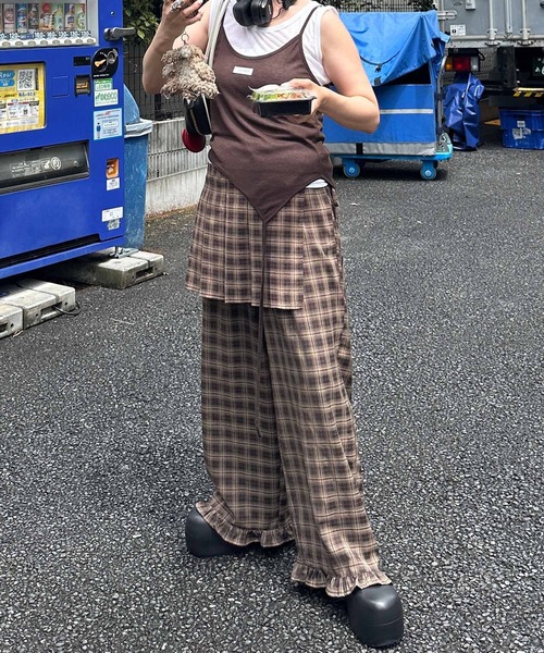 Alley Tokyo パンツ フリフリのチェックパンツとプリーツの巻くやつの