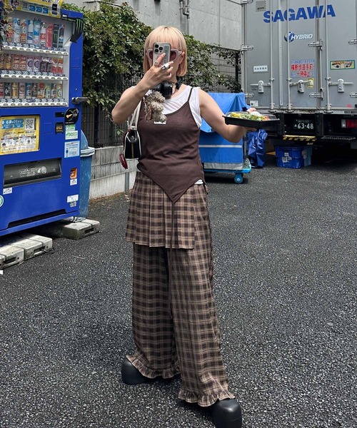 Alley Tokyo パンツ フリフリのチェックパンツとプリーツの巻くやつの