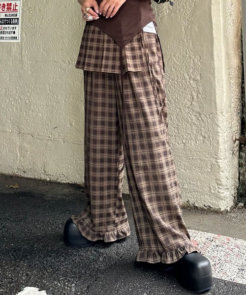 Alley Tokyo パンツ フリフリのチェックパンツとプリーツの巻くやつの