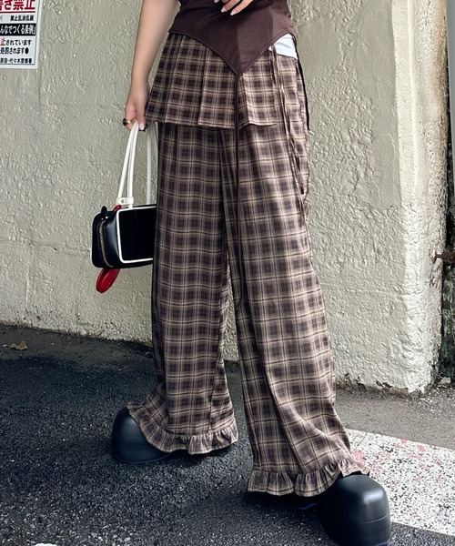 Alley Tokyo パンツ フリフリのチェックパンツとプリーツの巻くやつの