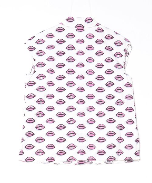 「PRADA」 リップ柄 ノースリーブシャツ 42 ホワイト レディースの画像