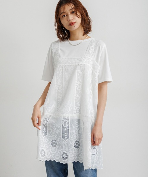 GAUDI jeans 美品 フォロワー限定まとめ割 レースチュニックワンピース クロシェ編みドルマンチュニックワンピース | リゾート