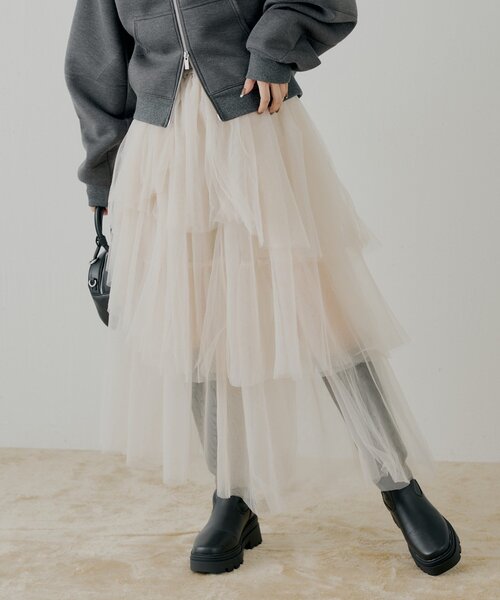 Chico（チコ） スカート ランダムチュールフレアスカート : ZOZOTOWN
