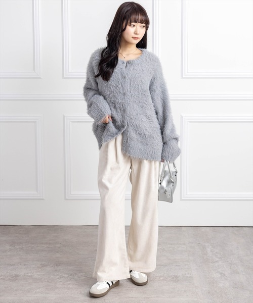 シルバー グリッター カーディガン CLEAR BASIC カーディガン グリッターフェザーニットロング