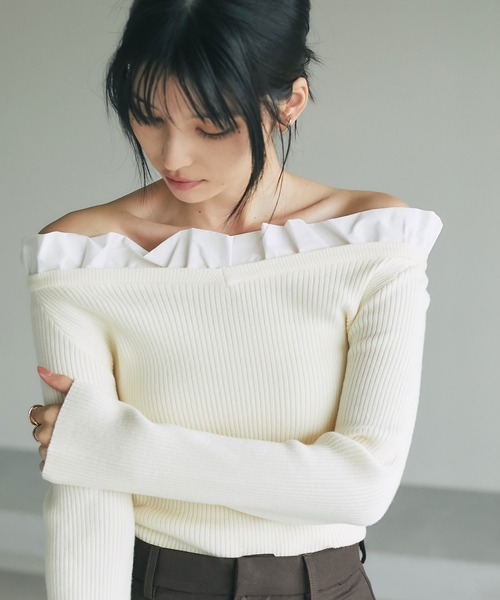 &. NOSTALGIA（ノスタルジア） ニット セーター フリルオフショル