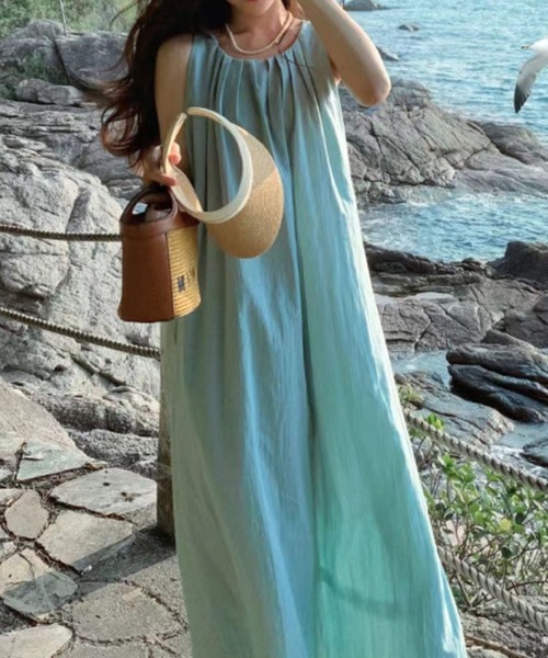 「CADBURY」 ノースリーブワンピース LARGE ブルー レディース_画像2