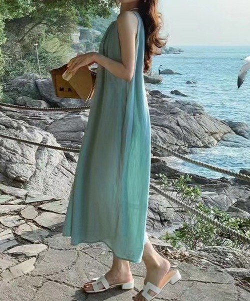 「CADBURY」 ノースリーブワンピース LARGE ブルー レディース_画像4