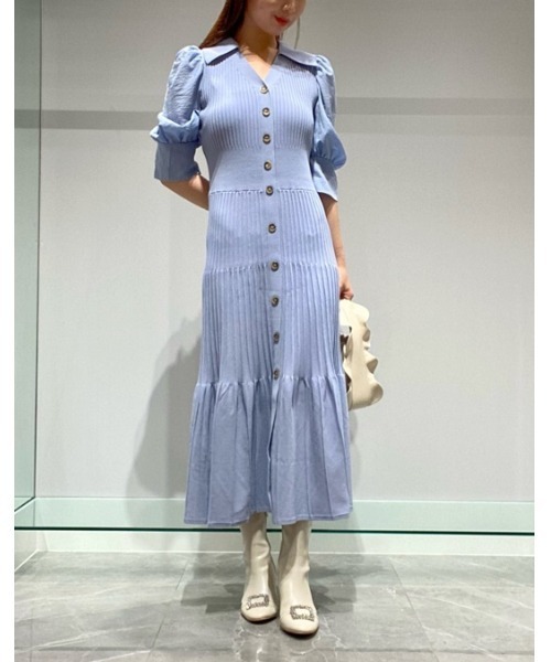 【新品未使用】CELFORD ワンピース ブルー 36 CELFORD（セルフォード） 7分袖ワンピース 36 ブラウン レディース