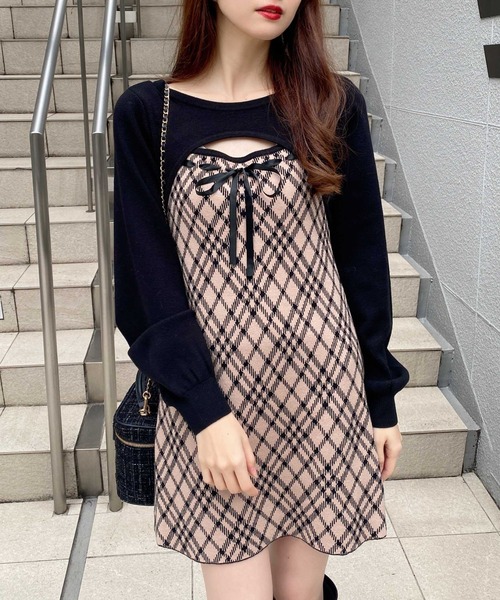 【美品】Rene チェック柄ニットワンピース 美品】Rene チェック柄ニットワンピース