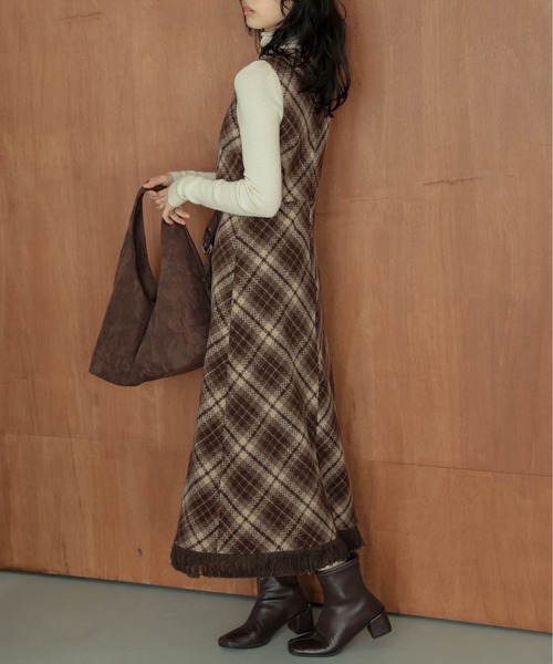ワンピース フリンジラップ風 チェック柄ワンピース : ZOZOTOWN Yahoo