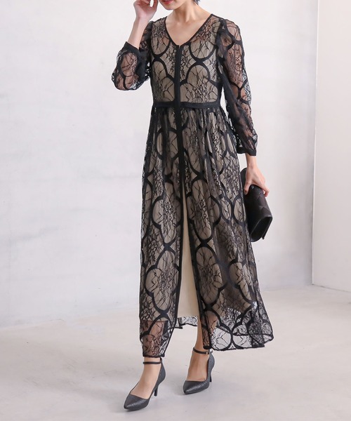 【美品】Dorry Dollドリードール 花柄ドレス ワンピースブラック Dorry Doll（ドリードール） 7分袖ワンピース M ブラック レディース