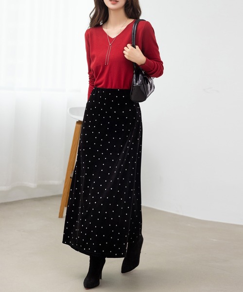 DAY CLOSET スカート 「ロング丈/ゴム入り」艶やかな光沢で大人の