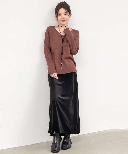 DAY CLOSET ロング スカート 「ロング丈/ゴム入り」艶やかな光沢で大人