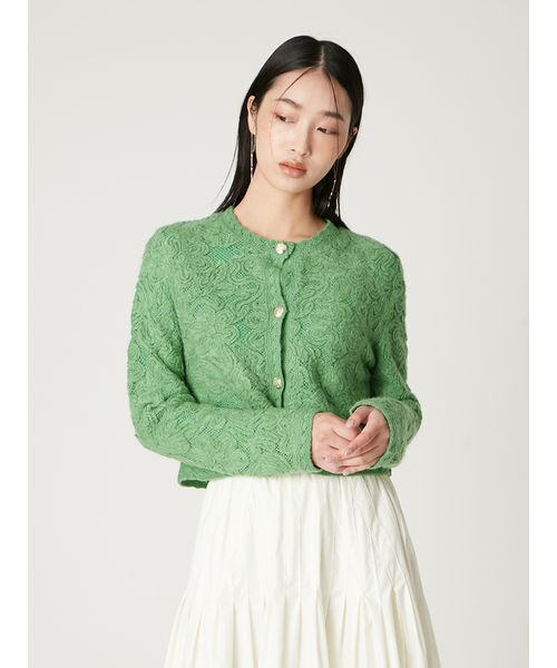FRAY I.D ニットエンプロイダリーカーディガン　ノーカラージャケット FRAY I.D（フレイ・アイディー） ニット セーター エンブロイダリー