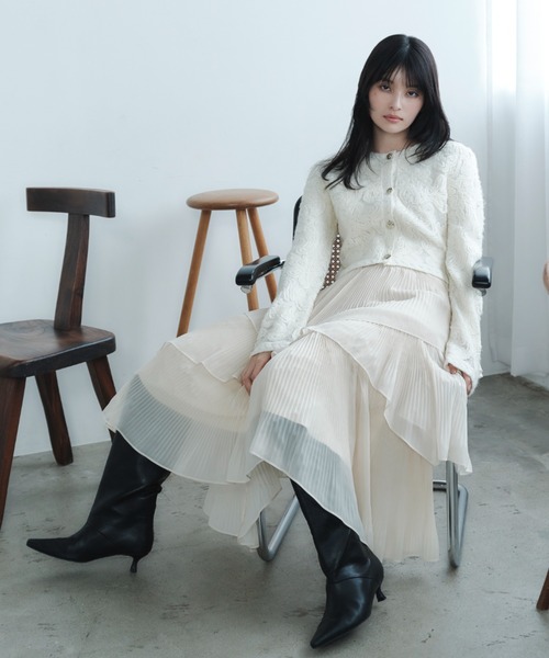FRAY I.D ニットエンプロイダリーカーディガン　ノーカラージャケット FRAY I.D（フレイ・アイディー） ニット セーター エンブロイダリー