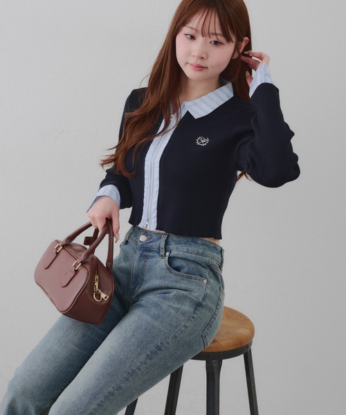 ⭐︎ジャス⭐︎argue アギュー　Tシャツニット　ニット　ネイビー continuer de NICE CLAUP ニット セーター 「2026SS」シャツドッキング