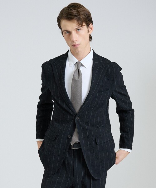 ジャケット テーラードジャケット 「26S/S」ウールストレッチサッカーピークドラペルジャケット / セットアップ対応 / ストレッチ / 防シワの画像