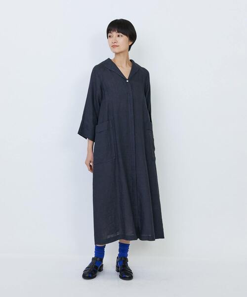LOISIR ワンピース リネンチェックセーラーカラーワンピース