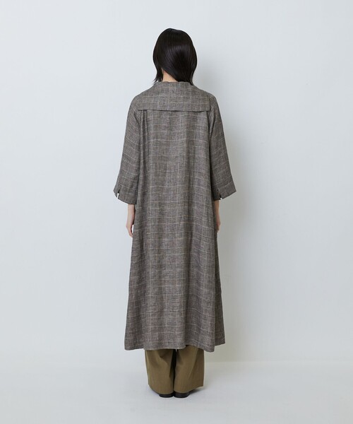 nest Robe ビックカラー　セーラーカラー　ネイビー リネン　ワンピース LOISIR ワンピース リネンチェックセーラーカラーワンピース