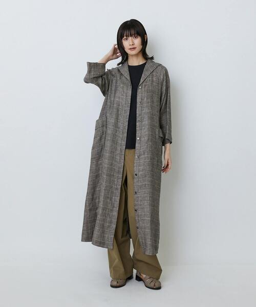 美品　ロワズィール グランジリネン100% ワンピースセーラーカラー 2way LOISIR ワンピース リネンチェックセーラーカラーワンピース