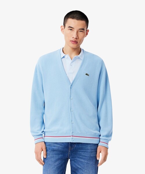 「LACOSTE」 ニットカーディガン 5 ライトブルー メンズ