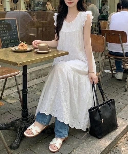 Maison Calme ワンピース 夏 「26春夏新作」カットワーク刺繍レース
