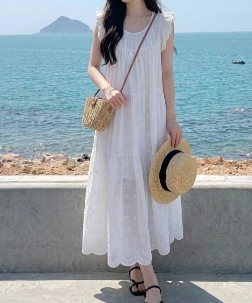 Maison Calme ワンピース 夏 「26春夏新作」カットワーク刺繍レース