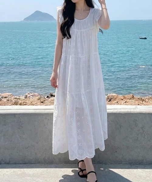 Maison Calme ワンピース 夏 「26春夏新作」カットワーク刺繍レース