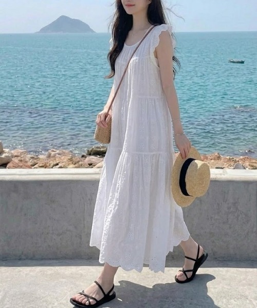 Maison Calme ワンピース 夏 「26春夏新作」カットワーク刺繍レース