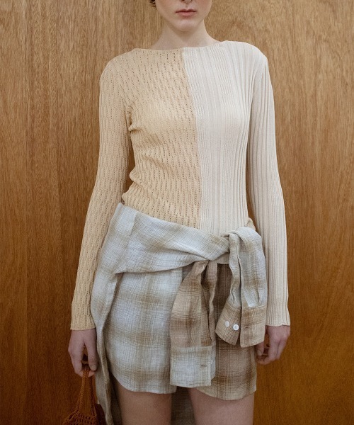 ブラウス シャツ 「leinwande」26SS新作 Combination Check Shirts レディースの画像