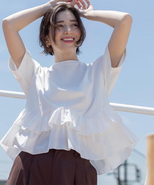 OPAQUE.CLIP（オペークドットクリップ） tシャツ 裾フリルドッキングT