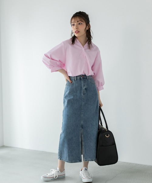 Edit Sheen シャツ ブラウス バックボタンスキッパーシャツ