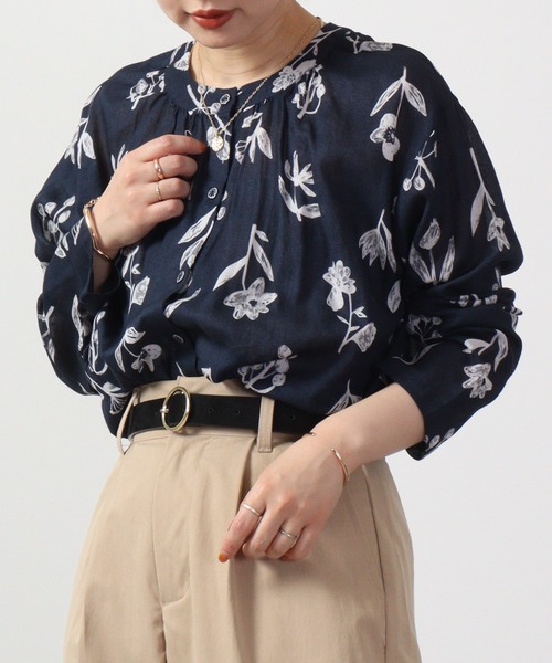 ブラウス シャツ EMAGO 花総柄プリント長袖シャツ レディース
