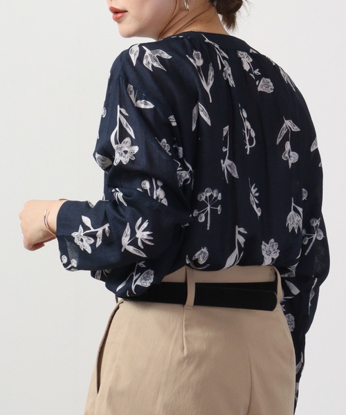 ブラウス シャツ EMAGO 花総柄プリント長袖シャツ レディース Emago ブラウス シャツ EMAGO 花総柄プリント長袖シャツ
