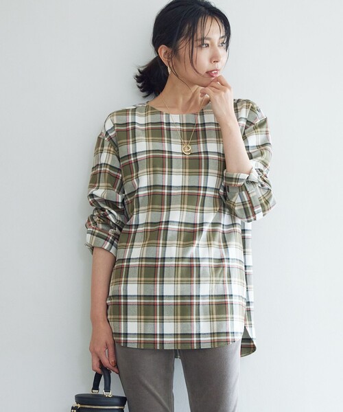 ブラウス シャツ 「洗える」CANCLINI メルトン チェック ブラウス レディース