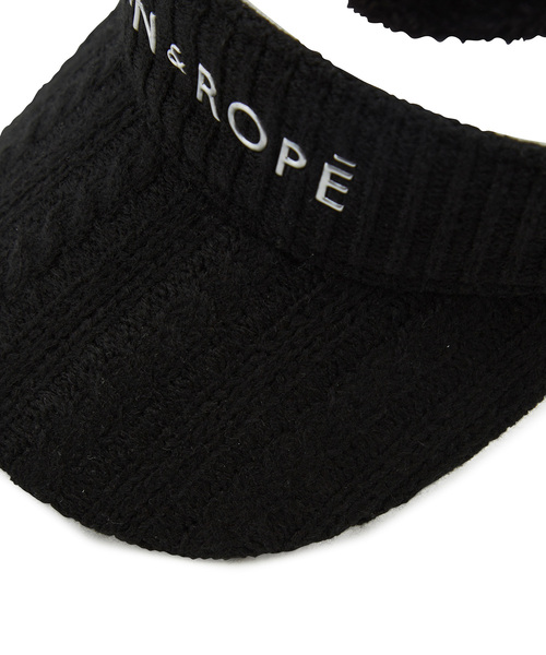 ジュン＆ロペ ケーブルニットバイザー 黒 ゴルフ JUN&ROPE' サンバイザー ケーブルニット耳当て2WAYバイザー