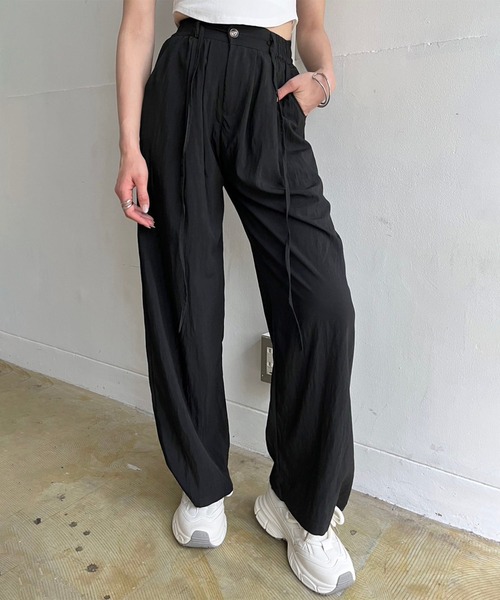 Jewelobe（ジュエローブ） パンツ 飾りヒモ付き2タックイージーパンツ